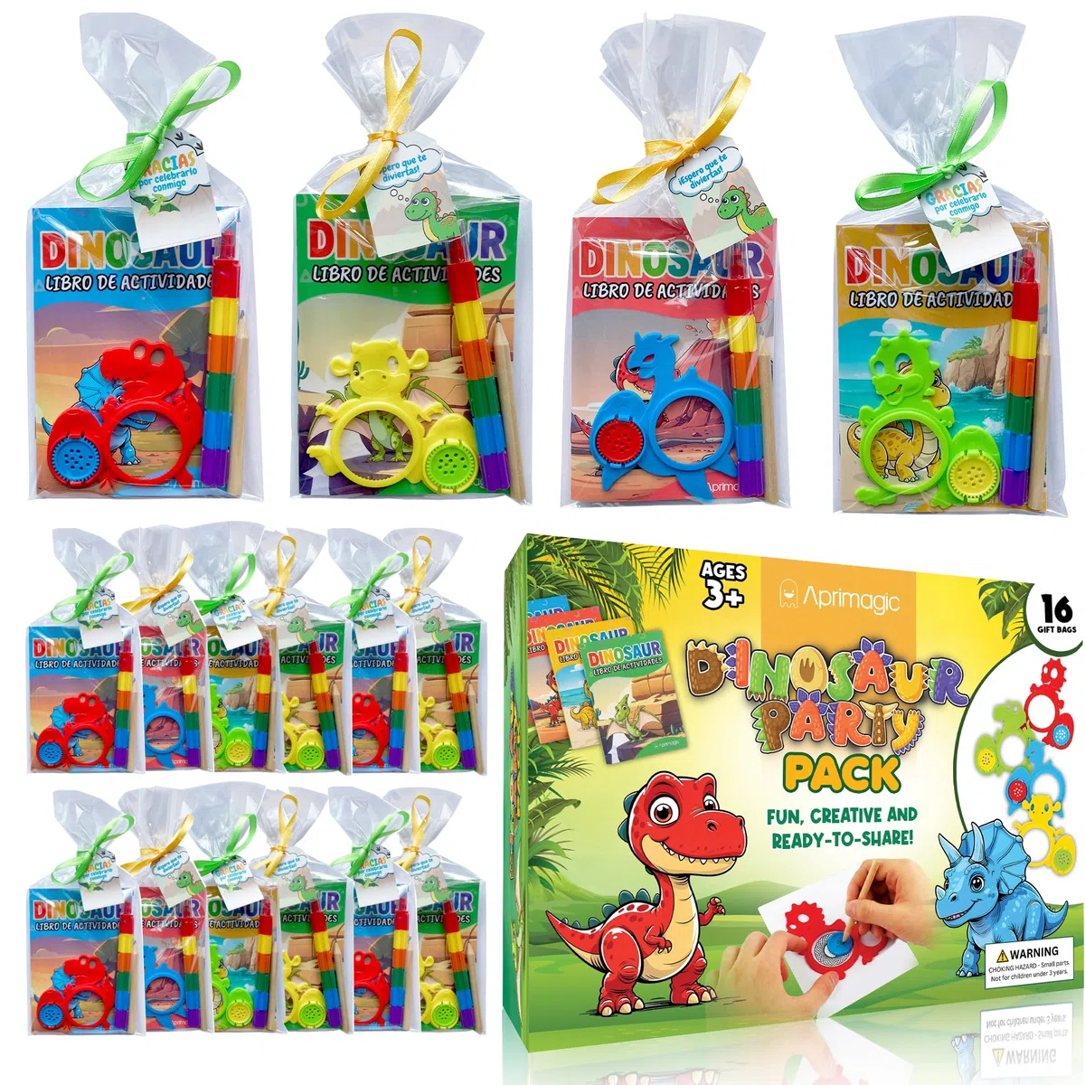 Pack 24 Libros de Actividades Dinosaurios y Bolsas de Regalo - Detalles Cumpleaños Niños - Regalos Cumpleaños Niños Colegio - Regalitos para Invitados - Bolsitas Cumpleaños Infantiles