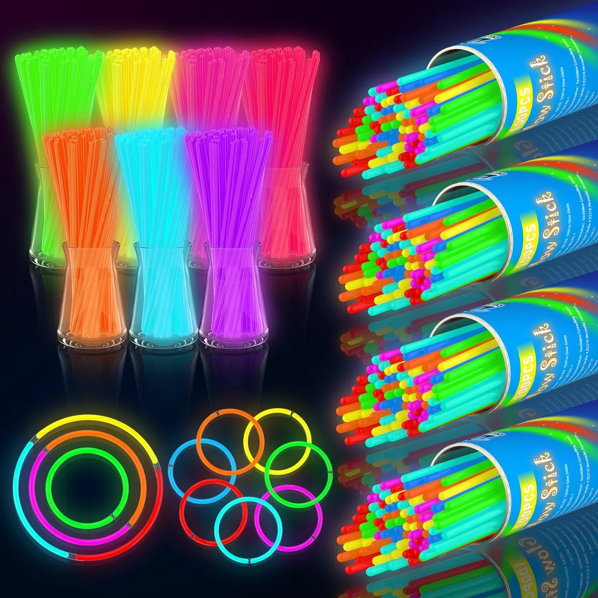 DELEE Glow Sticks, 400PCS Glowsticks Party Packs, Halloween Party Bag Fillers with Bracelet Connectors,Glow Neon Necklaces for Kids Dark Party Supplies,Wedding,Christmas Decoration(400 piezas)