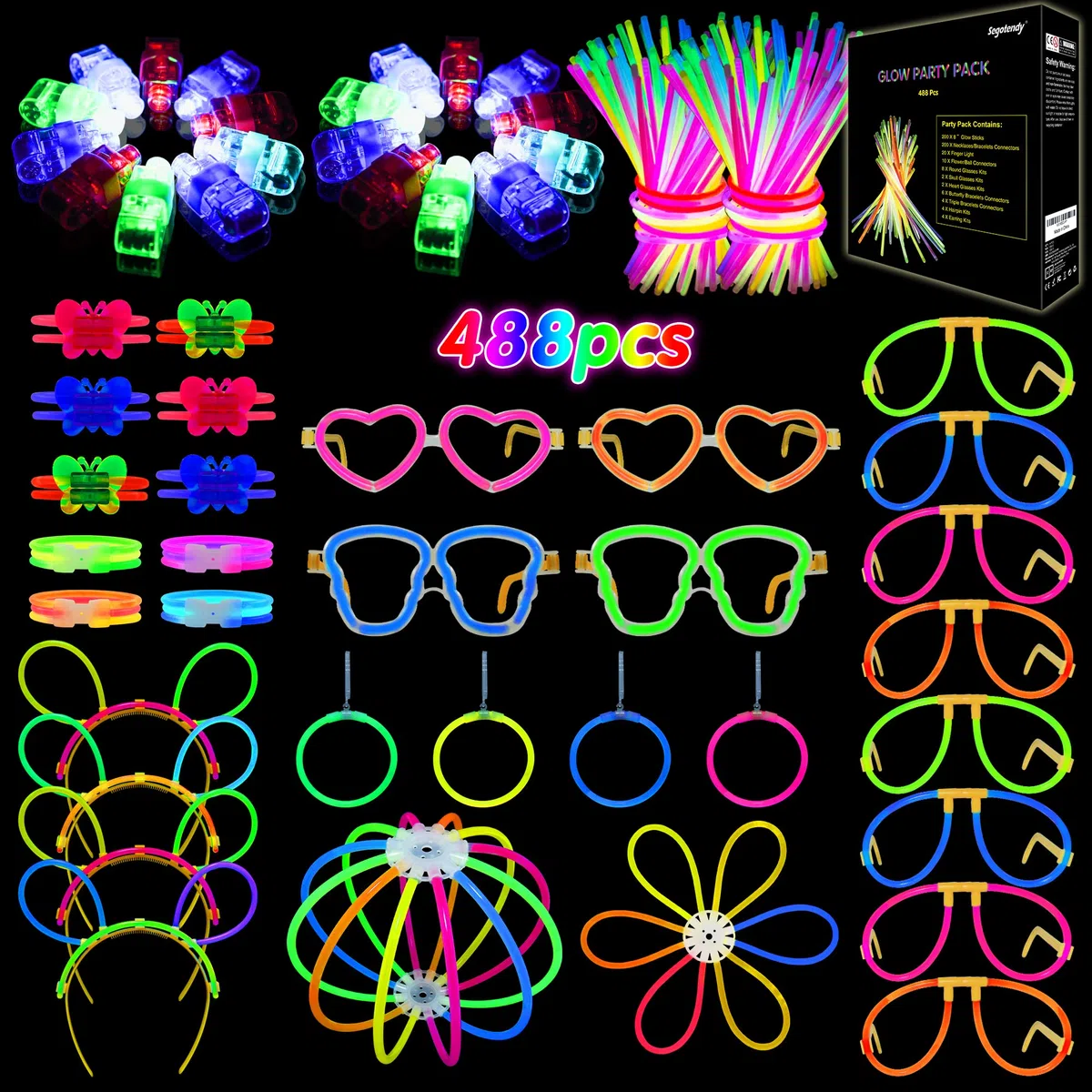 Pulseras Luminosas Fluorescentes,488pcs Barras Luminosas Fiesta con 20 Luces de Dedo y Neon Accesorios,Palos Luminosos Para Fiesta Cumpleaños Neon Party Boda,Barra Flouresente,Regalos