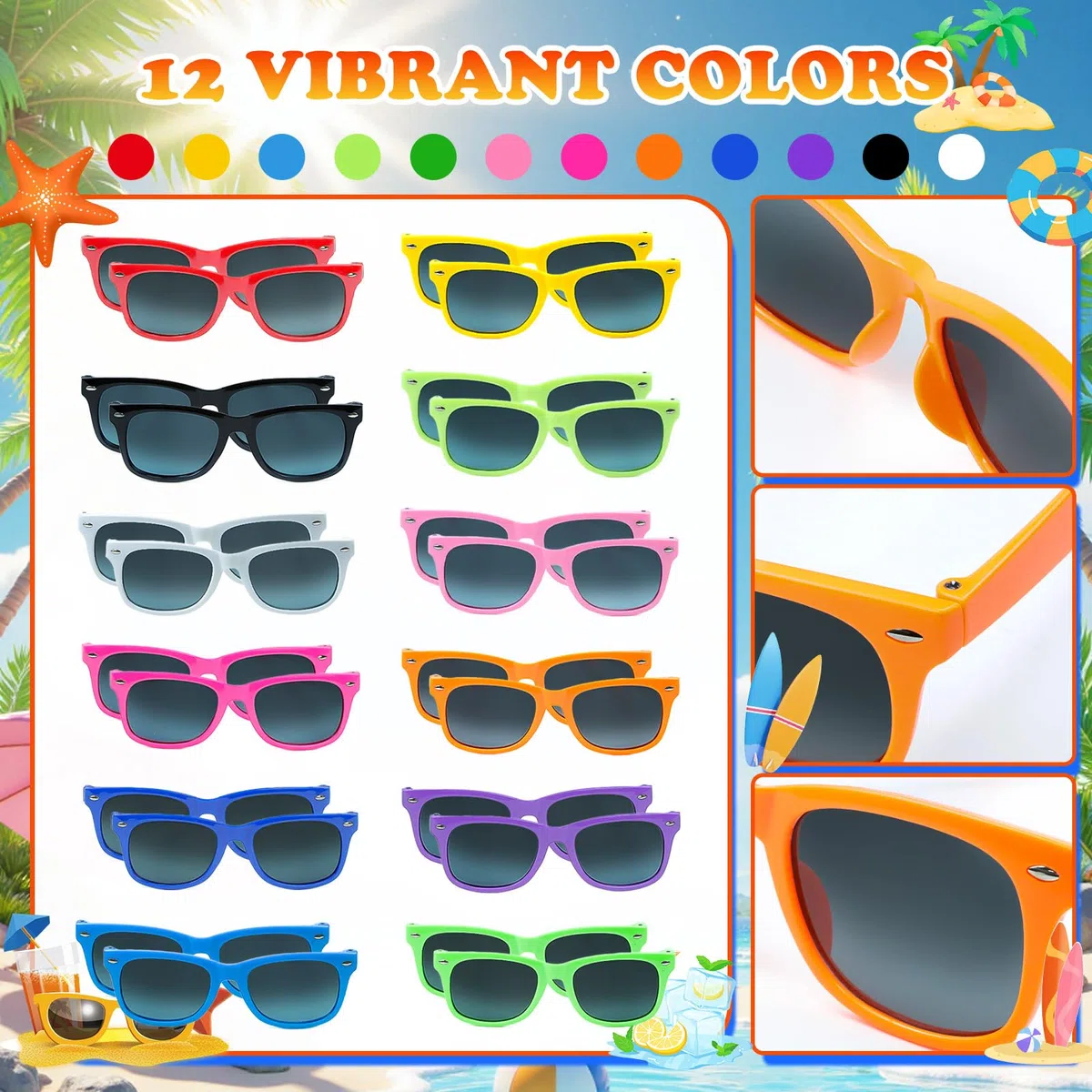 Gafas de sol Colores neón，24 unidades para niños, regalos de fiesta, para hombres y mujeres, ideales para verano, playa, piscina, cumpleaños y actividades al aire libre