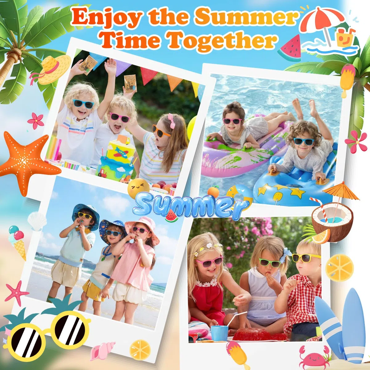 Gafas de sol Colores neón，24 unidades para niños, regalos de fiesta, para hombres y mujeres, ideales para verano, playa, piscina, cumpleaños y actividades al aire libre